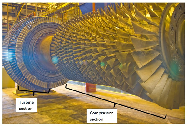 A typical gas turbine rotor that has been removed from the machine for maintenance - not a failure!