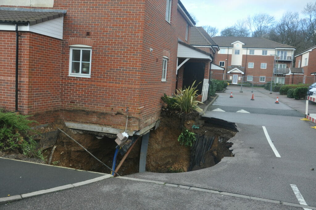Figure 2: The sinkhole developing under the front corner of the house.