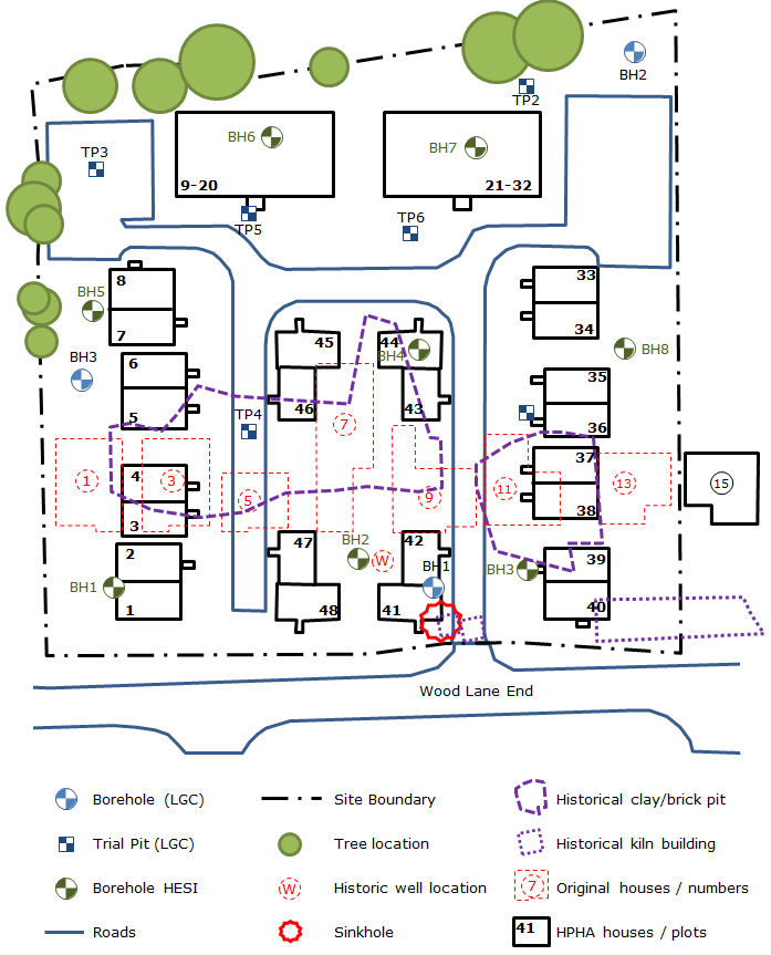 Figure 3: The housing estate with the SI and historic mining locations overlaid