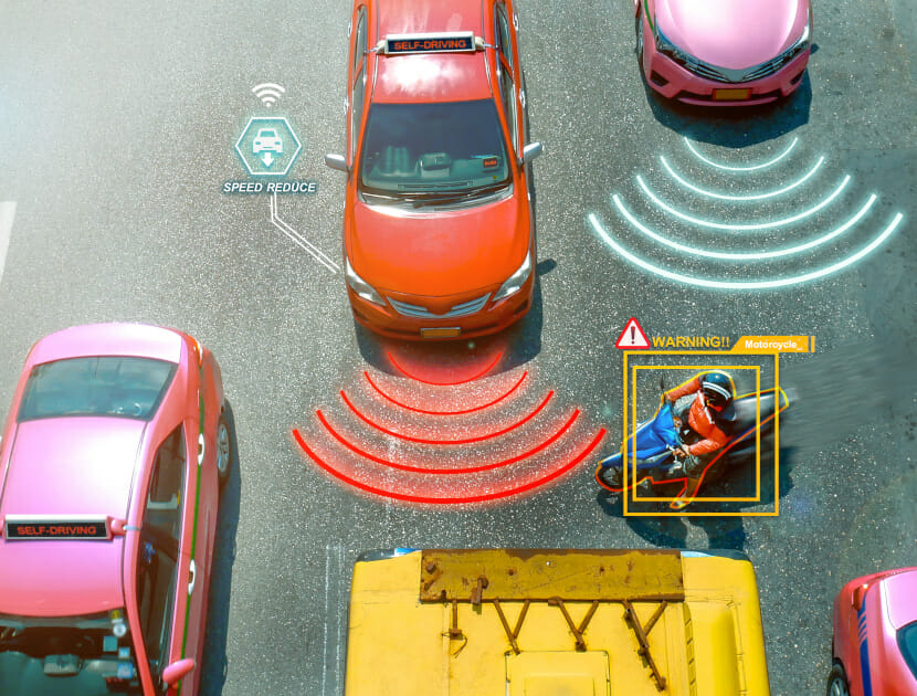 Autonomous Emergency Braking picture with breaking distances highlighted