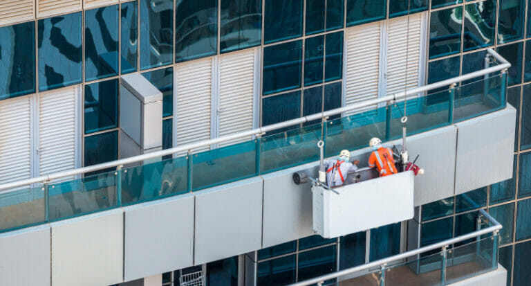 Fire safety audit taking place on the external building, checking it's safe