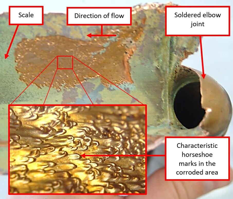 Corroded internal surface of a pipe, here is the failed section of the return pipe