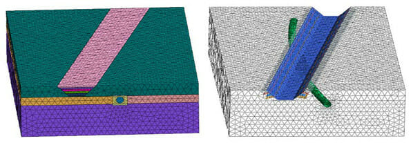 Full numerical analysis models representing the effect of excavating a foundation pit on an existing tunnel