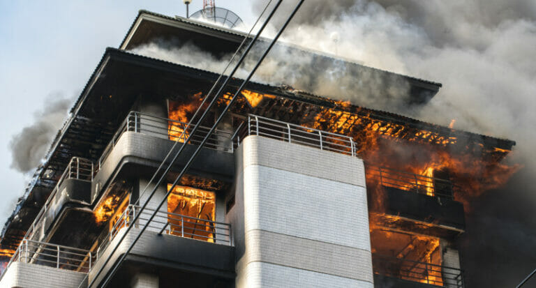 A fire within an office building