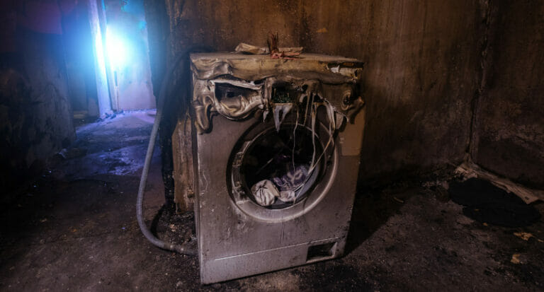 Picture of destroyed washing machine from fire