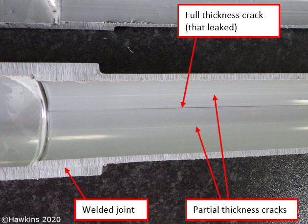 Sectioned ABS pipe - failures of plastic welded pipes