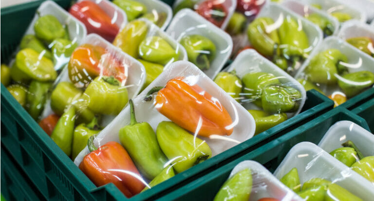 Pepper in a box on a shelf in a supermarket