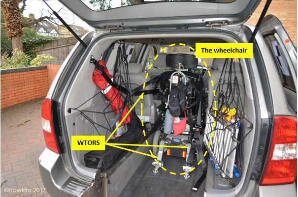 Photograph of a WTORS in use in a WAV from a Hawkins investigation. Showing what it looks like in the back of the car