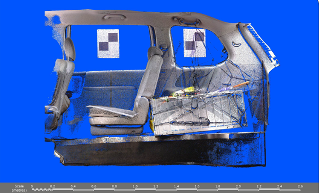 A laser scan model of the interior of the rear of the WAV – the wheelchair is not onboard
