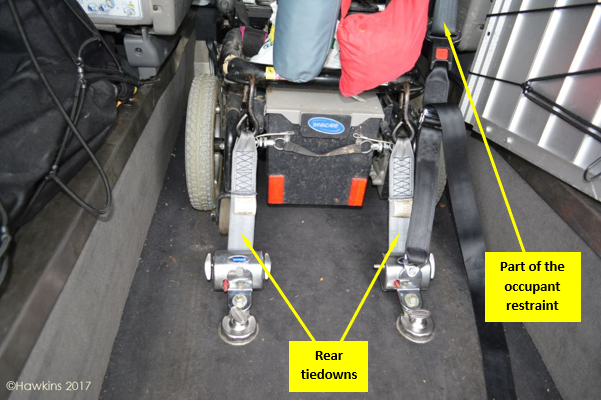 The rear of the wheelchair and parts of the WTORS. The picture has been taken from behind the vehicle and shows what the WTORS would look like exposed form the rear.