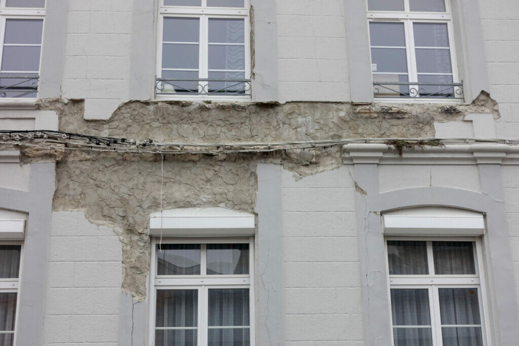 Damaged building front