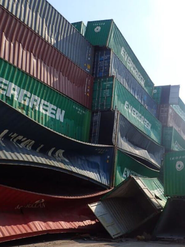 Damaged Containers in a port