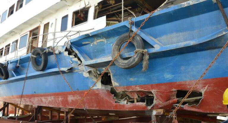 Impact damage to the hull of a ship