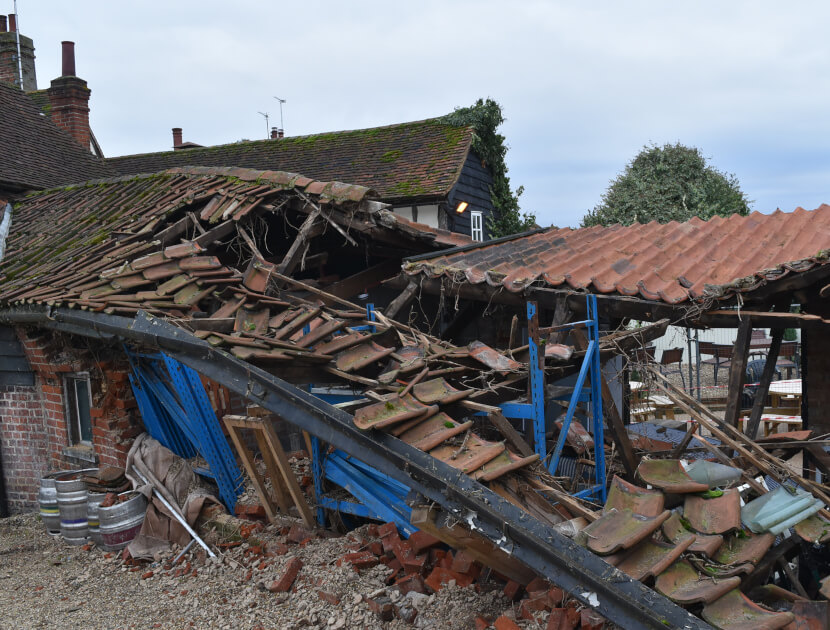 Destroyed building after storm