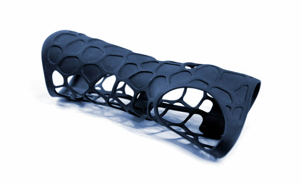 3D printed hand splint in black material
