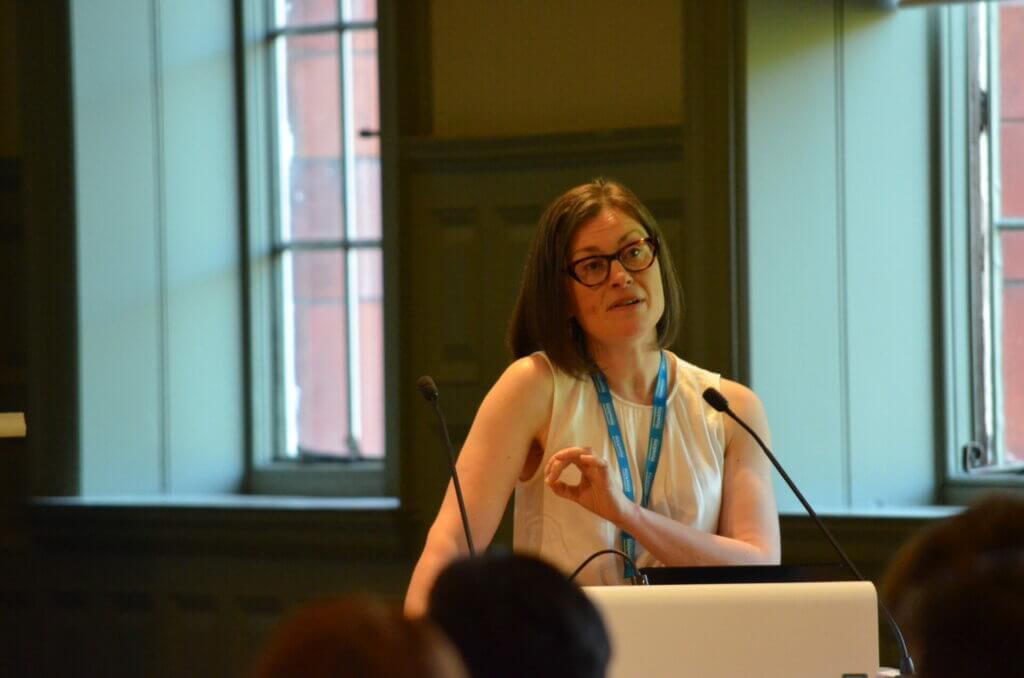 Marie Hayward speaking at spring reception