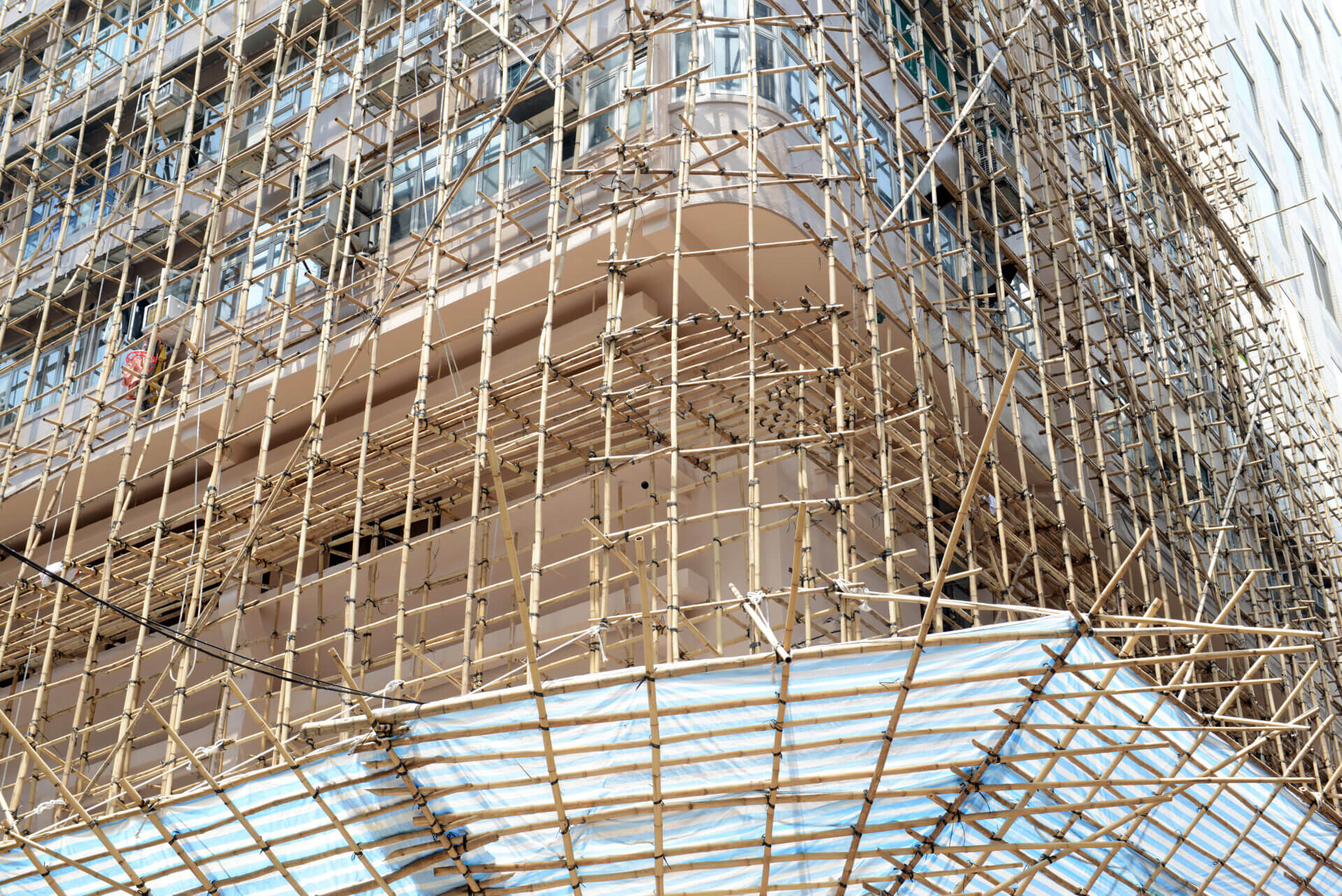 Bamboo Scaffolding on the exterior of a building