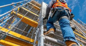 Climber working on a building site