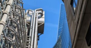 London Office Building Exterior Image of pipes and services going into the building