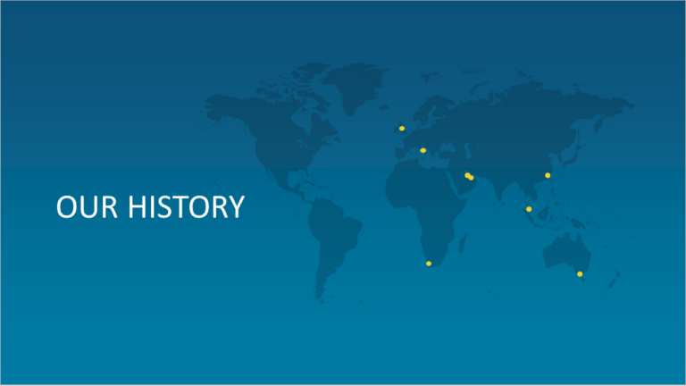 Our history new Map image with all locations including Australia, South Africa, Italy and Abu dhabi