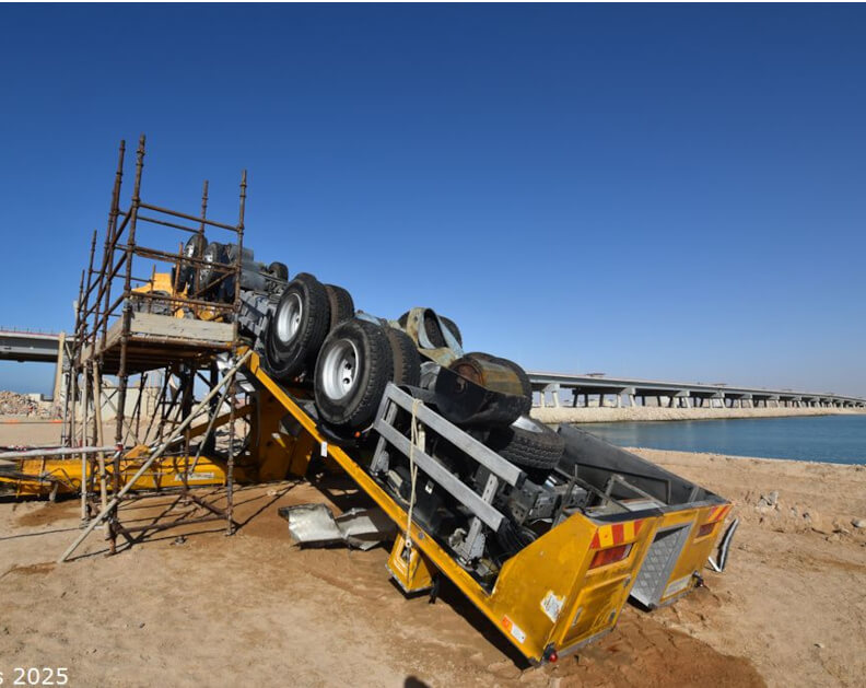 Overturned construction vehicle following a mechanical or materials failure