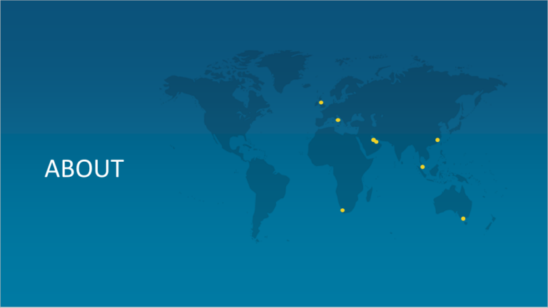 about us hero image: Our services map image with all locations including Australia, South Africa, Italy and Abu dhabi