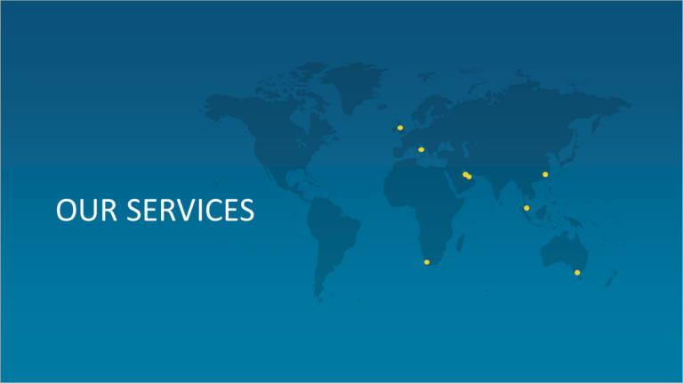 Our services map image with all locations including Australia, South Africa, Italy and Abu dhabi