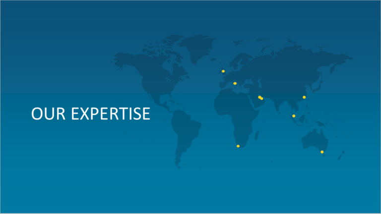 our expertise map image with all locations including Australia, South Africa, Italy and Abu dhabi